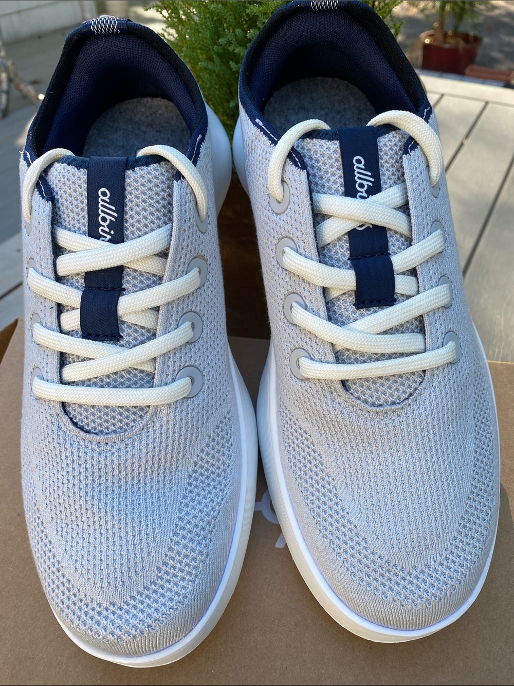 allbirds Men’s Knit Sneakers in Light Gray and Navy